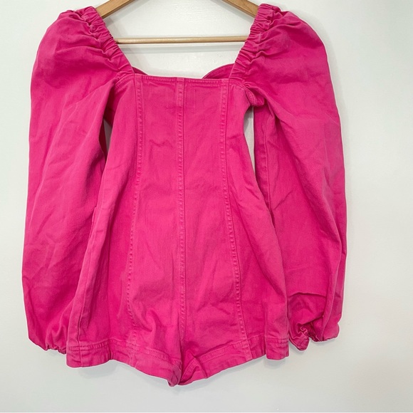 RARE Alice McCall Hot Pink Denim Puff Sleeve Playsuit Romper - Moments - Picture 8 of 8